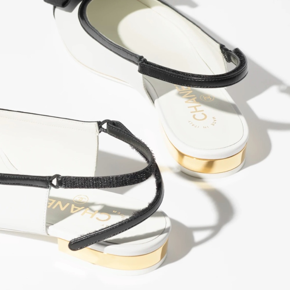 Chanel Slingback Ballet Flats Lambskin & Grosgrain White & Black 39 - Picture 5 of 16